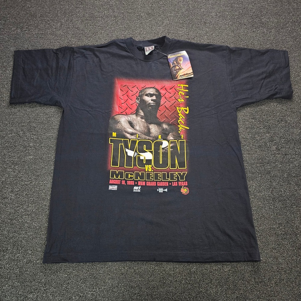 Vintage Mike Tyson Shirt Mens XL McNeeley MGM Grand Hes Back Black NWT Boxing 90